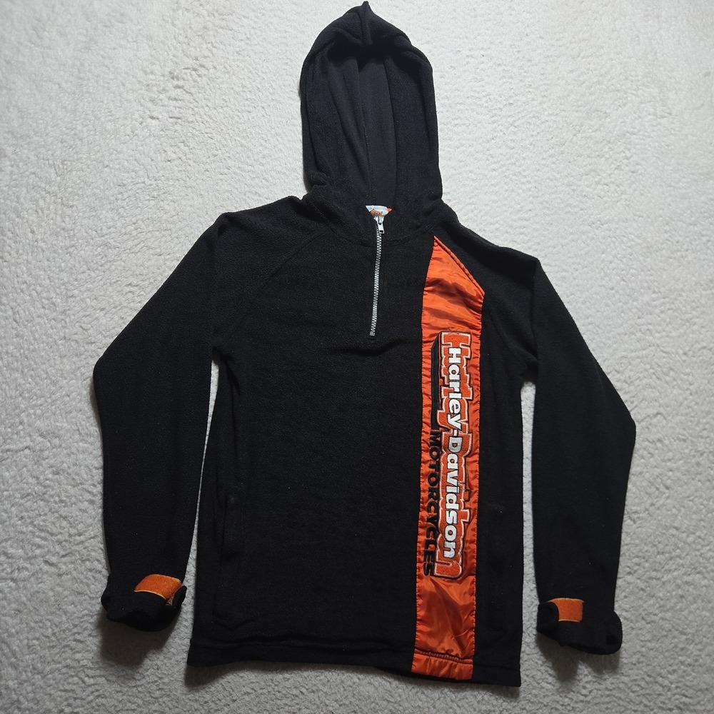 Harley Davidson Hoodie Womens Small Black 1/4 Zip Pullover Sweatshirt Hooded